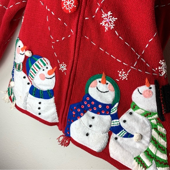 Vintage Tiara International Christmas collection snowman cardigan ugly sweater - Picture 2 of 4